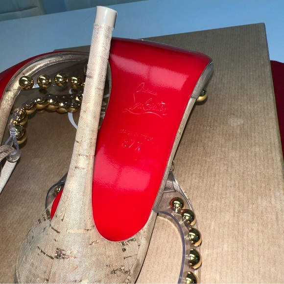CHRISTIAN LOUBOUTIN Faridaravie 100 PVC Liege Pepite Gold Size 37.5  Woman’s 7.5 - Picture 9 of 16